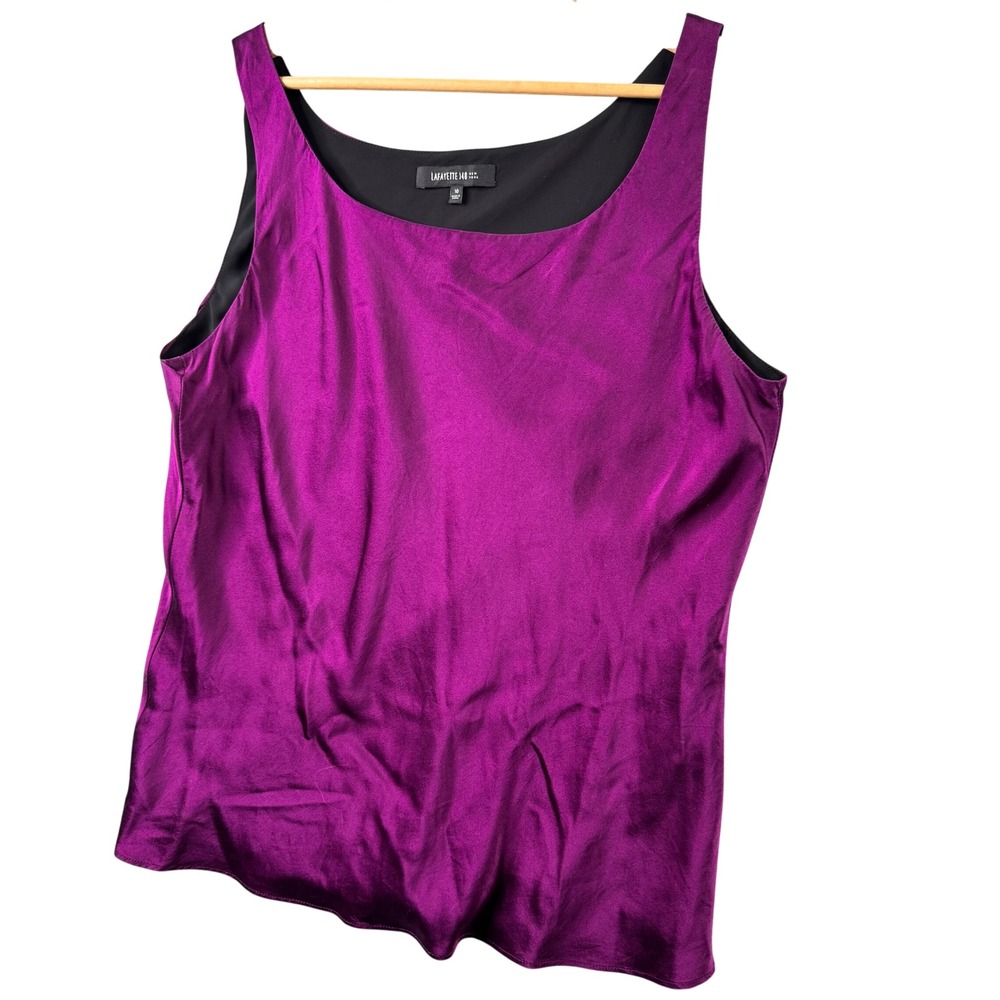 Lafayette 148 New York Womens Purple 100% Silk Scoop Neck‎ Tank Top Blouse Sz 10